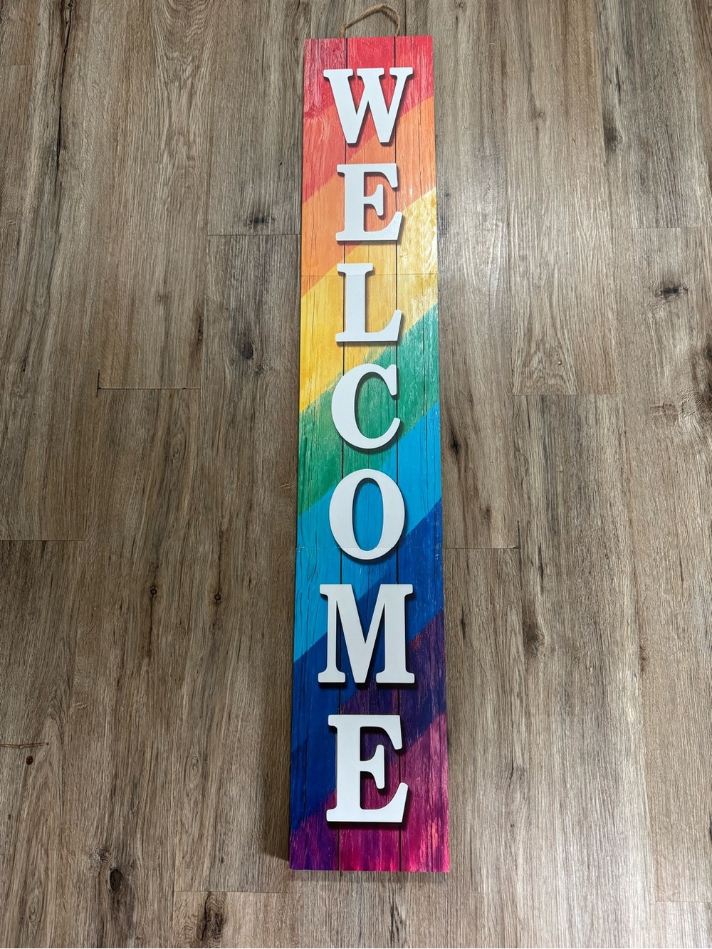 Welcome Rainbow Wood Wall Sign - White Lettering